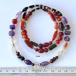 Rare Ancient Multi Color Mix Stone Beads Necklace 3-10 MM #F2787