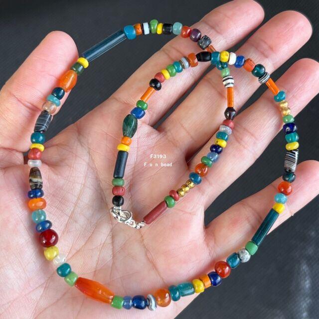 Rare Ancient Multi Color Stone And Mix Glass Beads Necklace Cull Beads #f3193