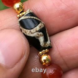 Rare Ancient Multi Color Stone Beads And Islamic Black Glass Bead Bracelet #B221