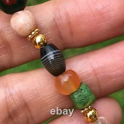 Rare Ancient Multi Color Stone Beads And Islamic Black Glass Bead Bracelet #B221