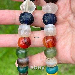 Rare Ancient Multi Color Stone Beads And Mix Glass Bead Long Necklace #F2551