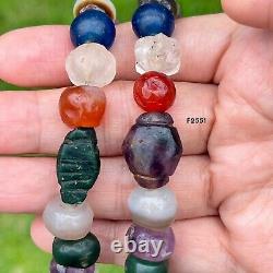 Rare Ancient Multi Color Stone Beads And Mix Glass Bead Long Necklace #F2551