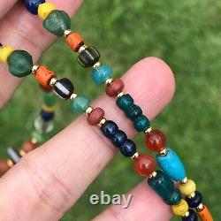 Rare Ancient Multi Color Stone Beads And Mix Glass Bead Necklace 3-13.5MM #B566