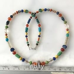 Rare Ancient Multi Color Stone Beads And Mix Glass Bead Necklace 3-13.5MM #B566