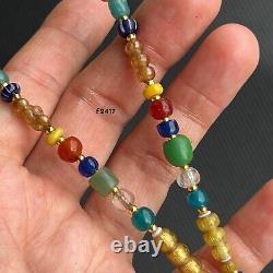 Rare Ancient Multi Color Stone Beads And Mix Glass Bead Necklace 3-5.5MM #F2417
