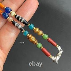Rare Ancient Multi Color Stone Beads And Mix Glass Bead Necklace 3-5.5MM #F2417
