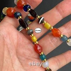 Rare Ancient Multi Color Stone Beads And Mix Glass Bead Necklace Pendant #F2345