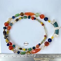 Rare Ancient Multi Color Stone Beads And Mix Glass Bead Necklace Pendant #F2345