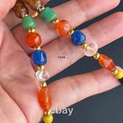 Rare Ancient Multi Color Stone Beads And Mix Glass Bead Necklace Pendant #F2716