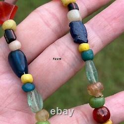 Rare Ancient Multi Color Stone Beads And Mix Glass Beads Necklace 4-12MM #B709