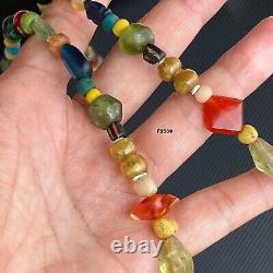 Rare Ancient Multi Color Stone Beads And Mix Glass Beads Necklace 4-12 MM #F2509