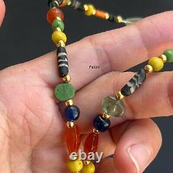 Rare Ancient Multi Color Stone Beads And Mix Glass Beads Necklace Pendant #B711