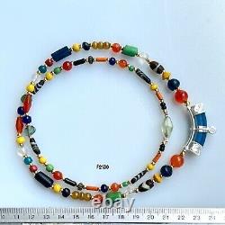 Rare Ancient Multi Color Stone Beads And Mix Glass Beads Necklace Pendant #B711