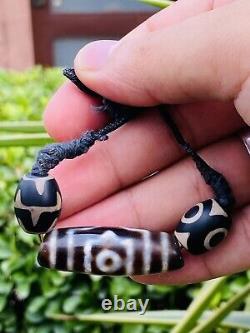 Rare Ancient Tibetan Agate 3 Eyes Dzi Bead Bracelet Lucky Talisman