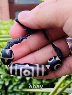 Rare Ancient Tibetan Agate 3 Eyes Dzi Bead Bracelet Lucky Talisman