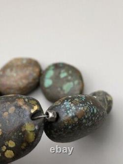 Rare Ancient silver Tibetan 7 large Petite Poseidon Variscite bead bracelet