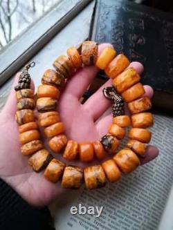 Rare Antique Baltic Butterscotch One Stone Natural Amber Egg Necklace Beads 90gr