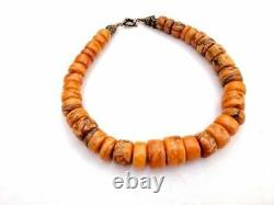 Rare Antique Baltic Butterscotch One Stone Natural Amber Egg Necklace Beads 90gr