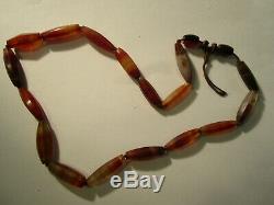 Rare Antique Carnelian Agate African Trade Beads Faceted Cylinder 26 Necklace