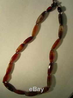 Rare Antique Carnelian Agate African Trade Beads Faceted Cylinder 26 Necklace