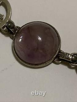 Rare Antique Chinese Sterling Silver Rutilated Amethyst Bracelet