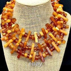 Rare Antique Long Baltic Egg Yolk Amber Necklace Genuine Amber Nugget Beads 108g