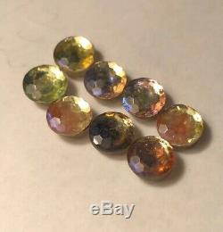 Rare Antique Loose Foil Back Button Sew On Saphiret Glass Stones 8 pcs Lot A