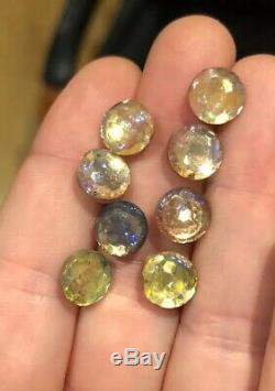 Rare Antique Loose Foil Back Button Sew On Saphiret Glass Stones 8 pcs Lot A