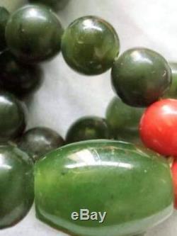 Rare Antique Natural Jade & Coral Stone 99 Islamic Prayer Beads 58 Gr Tasbeeh