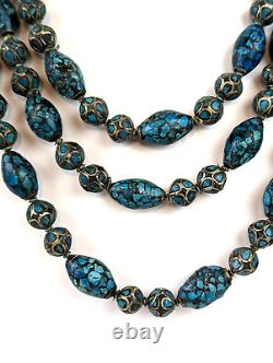 Rare Antique Tibetan Turquoise Silver Inlay Graduated Bead Necklace 58 Long