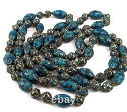 Rare Antique Tibetan Turquoise Silver Inlay Graduated Bead Necklace 58 Long