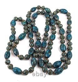 Rare Antique Tibetan Turquoise Silver Inlay Graduated Bead Necklace 58 Long