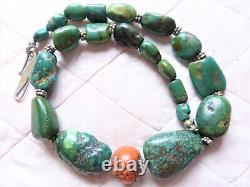 Rare Antique Tibetan Turquoise necklace, original ancient Tibetan coral bead