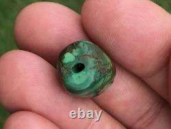 Rare Antique Very Old Tibetan Turquoise Bead Beautiful Worn Patina