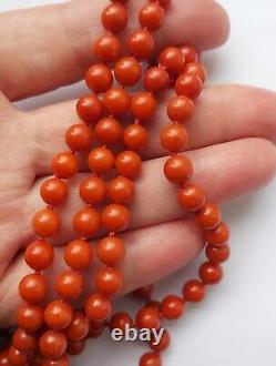 Rare Antique Victorian Natural Red Coral Sardena Beaded Necklace Length 37 1/2