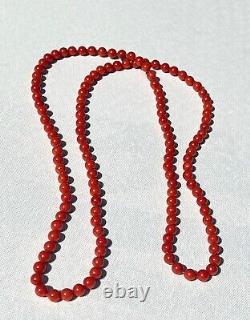 Rare Antique Victorian Natural Red Coral Sardena Beaded Necklace Length 37 1/2