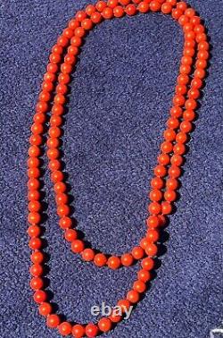 Rare Antique Victorian Natural Red Coral Sardena Beaded Necklace Length 37 1/2