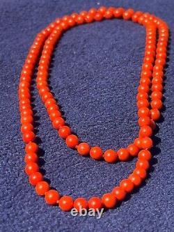 Rare Antique Victorian Natural Red Coral Sardena Beaded Necklace Length 37 1/2