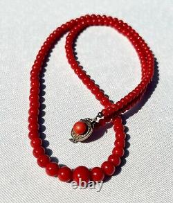 Rare Antique Victorian Natural Red Coral Sardena Graduated Beaded Necklace 25