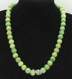Rare Apple Green Banded Agate Antique 20 Single Strand Beaded Necklace