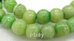 Rare Apple Green Banded Agate Antique 20 Single Strand Beaded Necklace