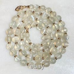 Rare Art Deco High Quality White Moonstone Bead 20 1/2 Necklace 14k Gold Clasp