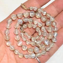 Rare Art Deco High Quality White Moonstone Bead 20 1/2 Necklace 14k Gold Clasp