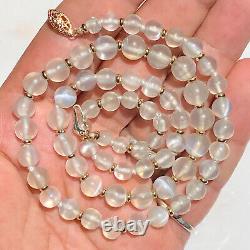 Rare Art Deco High Quality White Moonstone Bead 20 1/2 Necklace 14k Gold Clasp