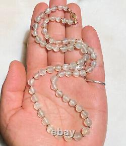 Rare Art Deco High Quality White Moonstone Bead 20 1/2 Necklace 14k Gold Clasp