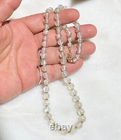 Rare Art Deco High Quality White Moonstone Bead 20 1/2 Necklace 14k Gold Clasp