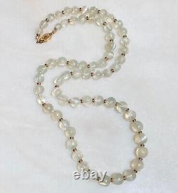 Rare Art Deco High Quality White Moonstone Bead 20 1/2 Necklace 14k Gold Clasp