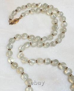 Rare Art Deco High Quality White Moonstone Bead 20 1/2 Necklace 14k Gold Clasp