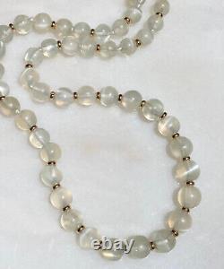 Rare Art Deco High Quality White Moonstone Bead 20 1/2 Necklace 14k Gold Clasp