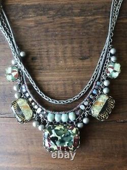 Rare Ayala Bar Reversible Multi Color Stone Bead Silver Tone Chain Necklace